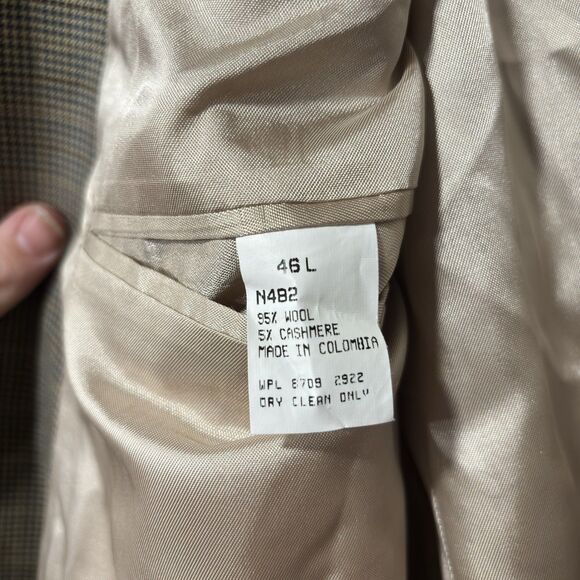 Nautica Men's Brown Blue Plaid Houndstooth Wool Cashmere Jacket Blazer 46L - Picture 9 of 10